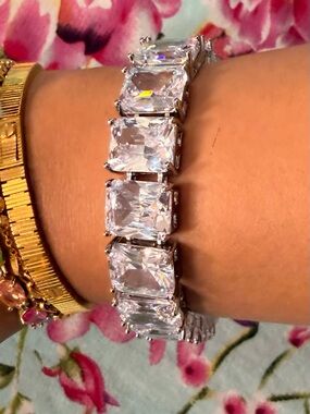 Elegant Silver-Tone White CZ Tennis Bracelet - Women Jewelry